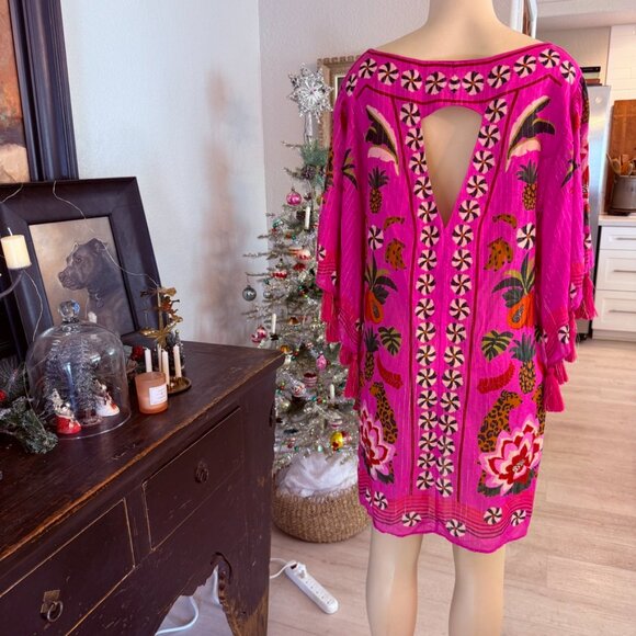 FARM Rio Summer Dress  Tropical Colors Tassel Trim Open Back - Picture 2 of 6